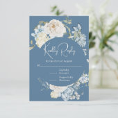 Romantisch Dusty Blue Waterverf Bloemen Huwelijk RSVP Kaartje (Staand voorkant)