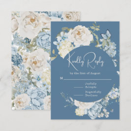 Romantisch Dusty Blue Waterverf Bloemen Huwelijk RSVP Kaartje