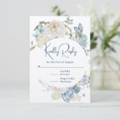 Romantisch Dusty Blue Waterverf Bloemen Huwelijk RSVP Kaartje (Staand voorkant)