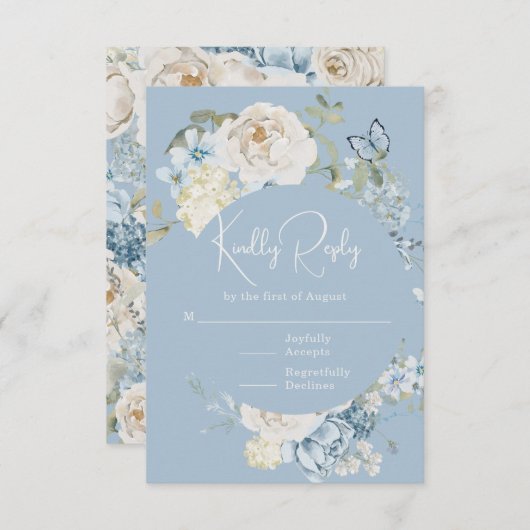 Romantisch Dusty Blue Waterverf Bloemen Huwelijk RSVP Kaartje (Voorkant / Achterkant)