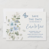 Romantisch Dusty Blue Waterverf Bloemen Huwelijk Save The Date (Voorkant)