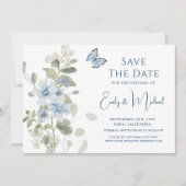 Romantisch Dusty Blue Waterverf Bloemen Huwelijk Save The Date (Voorkant)