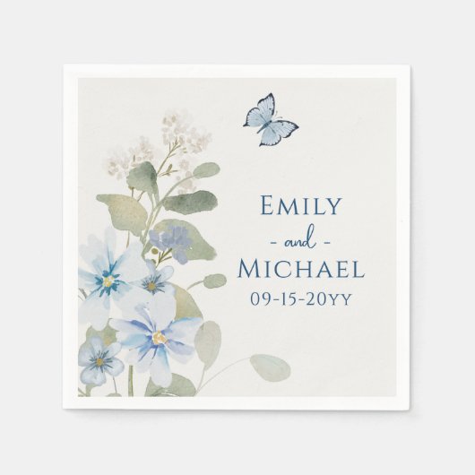 Romantisch Dusty Blue Waterverf Bloemen Huwelijk Servet (Voorkant)