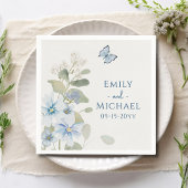 Romantisch Dusty Blue Waterverf Bloemen Huwelijk Servet
