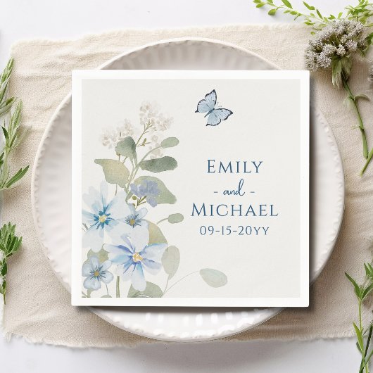 Romantisch Dusty Blue Waterverf Bloemen Huwelijk Servet