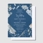 Romantisch Dusty Blue Waterverf Bloemen Huwelijk Vellum Uitnodigingen (Offset)