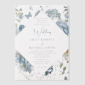 Romantisch Dusty Blue Waterverf Bloemen Huwelijk Vellum Uitnodigingen (Voorkant)