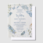 Romantisch Dusty Blue Waterverf Bloemen Huwelijk Vellum Uitnodigingen (Offset)