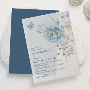 Romantisch Dusty Blue Waterverf Bloemen Huwelijk Vellum Uitnodigingen
