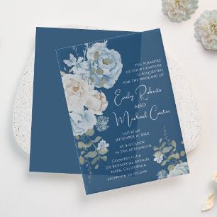 Romantisch Dusty Blue Waterverf Bloemen Huwelijk Vellum Uitnodigingen