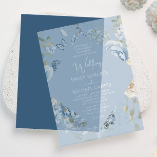 Romantisch Dusty Blue Waterverf Bloemen Huwelijk Vellum Uitnodigingen