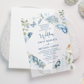 Romantisch Dusty Blue Waterverf Bloemen Huwelijk Vellum Uitnodigingen