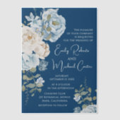 Romantisch Dusty Blue Waterverf Bloemen Huwelijk Vellum Uitnodigingen (Voorkant)