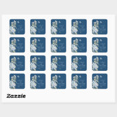Romantisch Dusty Blue Waterverf Bloemen Huwelijk Vierkante Sticker (Vel)