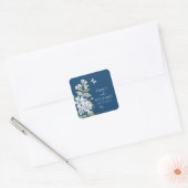 Romantisch Dusty Blue Waterverf Bloemen Huwelijk Vierkante Sticker (Envelop)