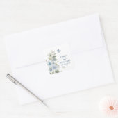 Romantisch Dusty Blue Waterverf Bloemen Huwelijk Vierkante Sticker (Envelop)