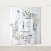 Romantisch Dusty Blue Waterverf Bloemen Huwelijk Wandkleed (Voorkant)