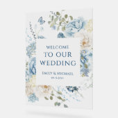 Romantisch Dusty Blue Welkom Bloemen Huwelijk Acryl Bord (Hoek)