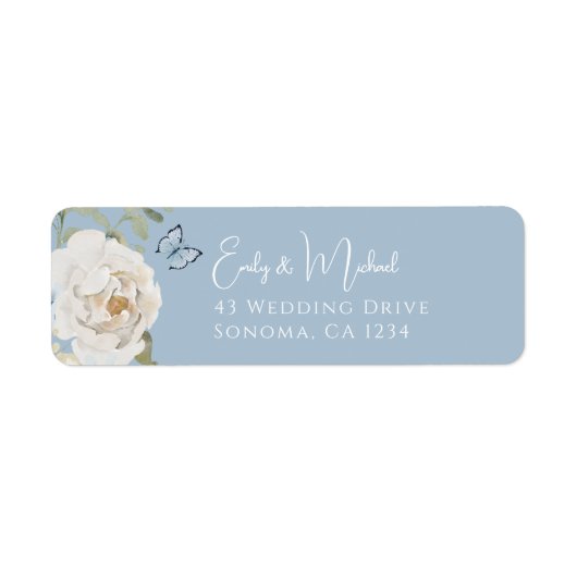 Romantisch Dusty Blue Welkom Bloemen Huwelijk Etiket (Voorkant)