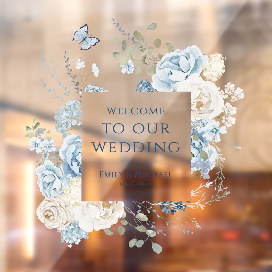 Romantisch Dusty Blue Welkom Bloemen Huwelijk Raamsticker (Vel 2)