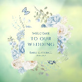 Romantisch Dusty Blue Welkom Bloemen Huwelijk Raamsticker (Vel 3)