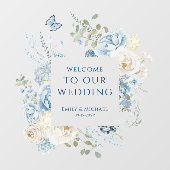 Romantisch Dusty Blue Welkom Bloemen Huwelijk Raamsticker (Vel)
