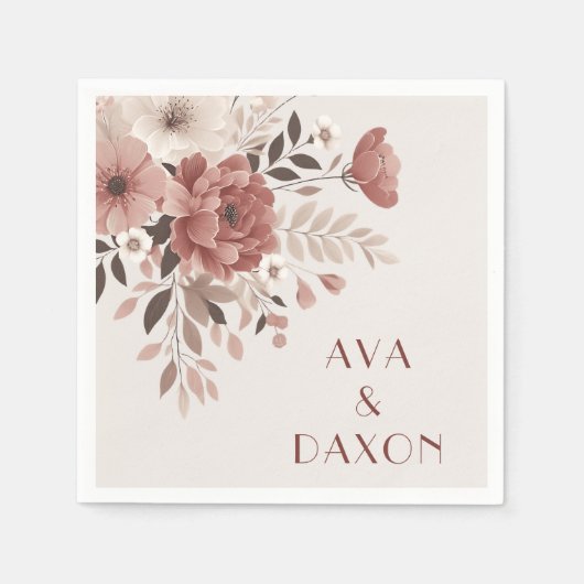 Romantisch Dusty Roos & Blush Bloemen Huwelijk Servet (Voorkant)