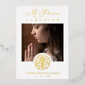 Romantisch Echt Gouden Bloemen Krans Foto Folie Uitnodiging (Voorkant)