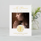 Romantisch Echt Gouden Bloemen Krans Foto Folie Uitnodiging (Staand Voorkant)