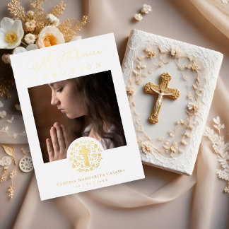 Romantisch Echt Gouden Bloemen Krans Foto Folie Uitnodiging