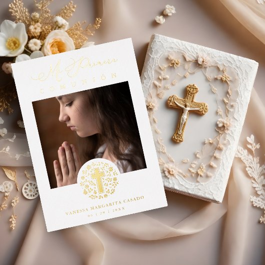 Romantisch Echt Gouden Bloemen Krans Foto Folie Uitnodiging