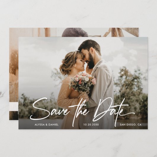 Romantisch Eenvoudig 2 foto QR code bruiloft websi Kaart (Voorkant / Achterkant)