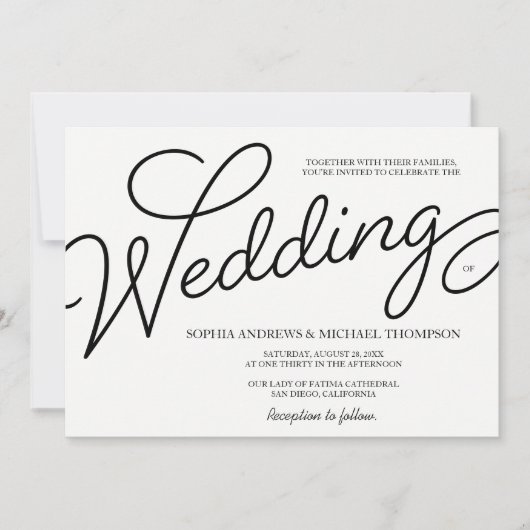 Romantisch Eenvoudig Bruiloft zwart-wit Kaart (Voorkant)