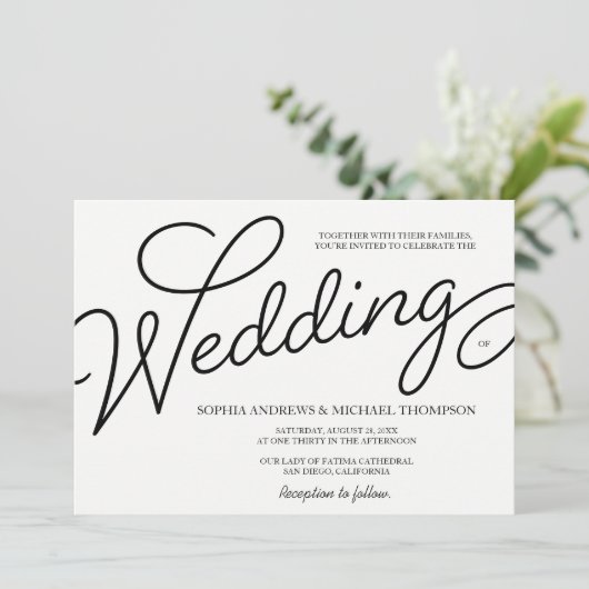 Romantisch Eenvoudig Bruiloft zwart-wit Kaart (Staand voorkant)