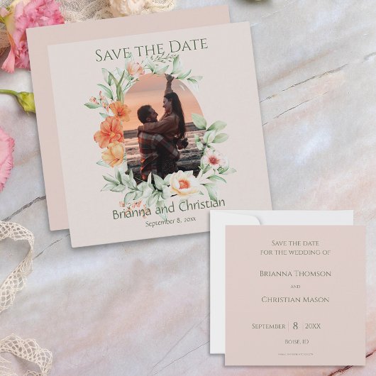 Romantisch Eenvoudige Koraal Perzik Crème Bloemen Save The Date