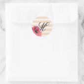 Romantisch Eenvoudige Strepen Floral Monogram Scri Ronde Sticker (Tas)