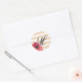 Romantisch Eenvoudige Strepen Floral Monogram Scri Ronde Sticker (Envelop)