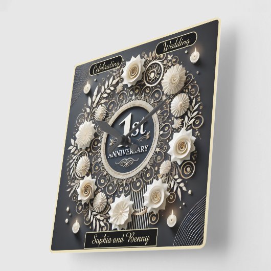 Romantisch eerste Jubileum krans ontwerp Vierkante Klok (Hoek)