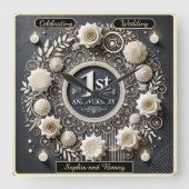 Romantisch Eerste Verjaardags Kransontwerp Vierkante Klok (Voorkant)