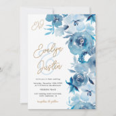 Romantisch Elegant blauw Bloemen Waterverf bruilof Kaart (Voorkant)