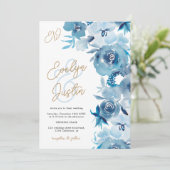 Romantisch Elegant blauw Bloemen Waterverf bruilof Kaart (Staand voorkant)