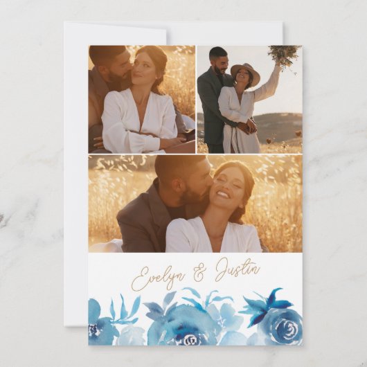 Romantisch Elegant blauw Bloemen Waterverf bruilof Kaart (Achterkant)