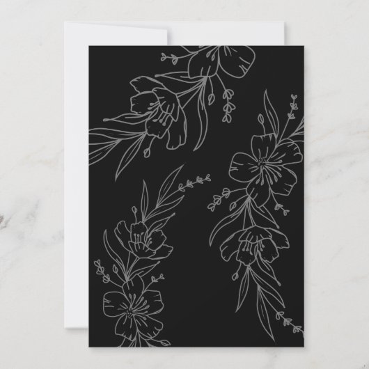 Romantisch Elegant Bloemen Krans Zwart Bruiloft Kaart (Achterkant)