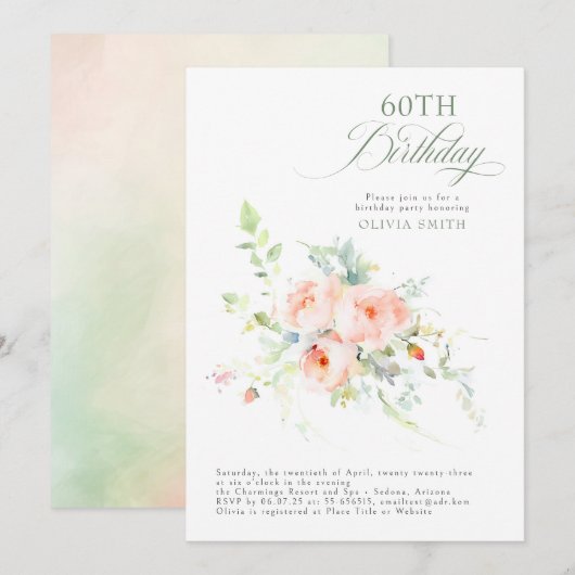 Romantisch Elegant Bloemen Roze Verjaardagsfeest Kaart (Voorkant / Achterkant)