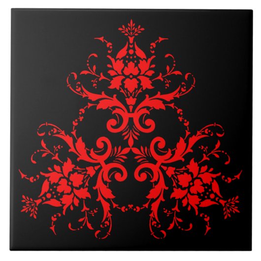 Romantisch, Elegant Damast Rood Tegeltje (Voorkant)