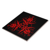 Romantisch, Elegant Damast Rood Tegeltje (Zijkant)