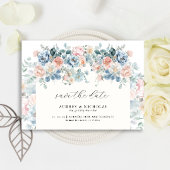 Romantisch Elegant Dusty Blue Peach Bloemen Huweli Save The Date