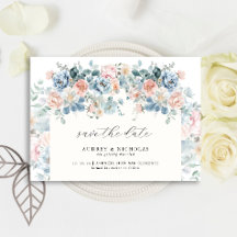 Romantisch Elegant Dusty Blue Peach Bloemen Huweli
