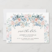 Romantisch Elegant Dusty Blue Peach Bloemen Huweli Save The Date (Voorkant)