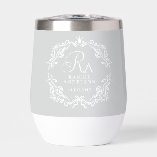 Romantisch Elegant Foliage Monogram Grijs (Voorkant)